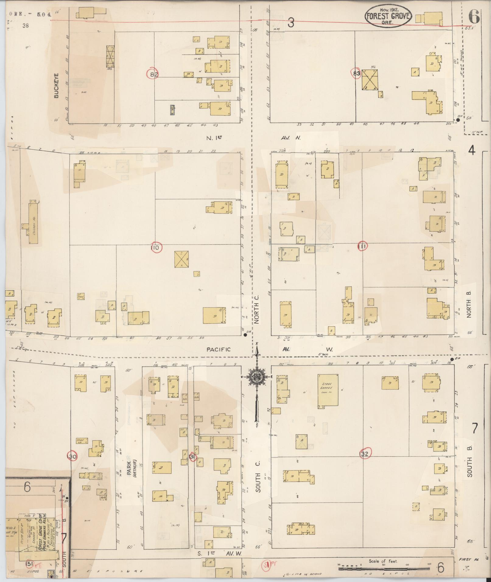Sanborn Fire Insurance Map from Forest Grove, Washington County, Oregon (1939), Sheet #0006 - Historic Sanborn Fire Insurance Map Print, vintage old map wall art, antique decor, genealogy gift, Oregon Oregon map