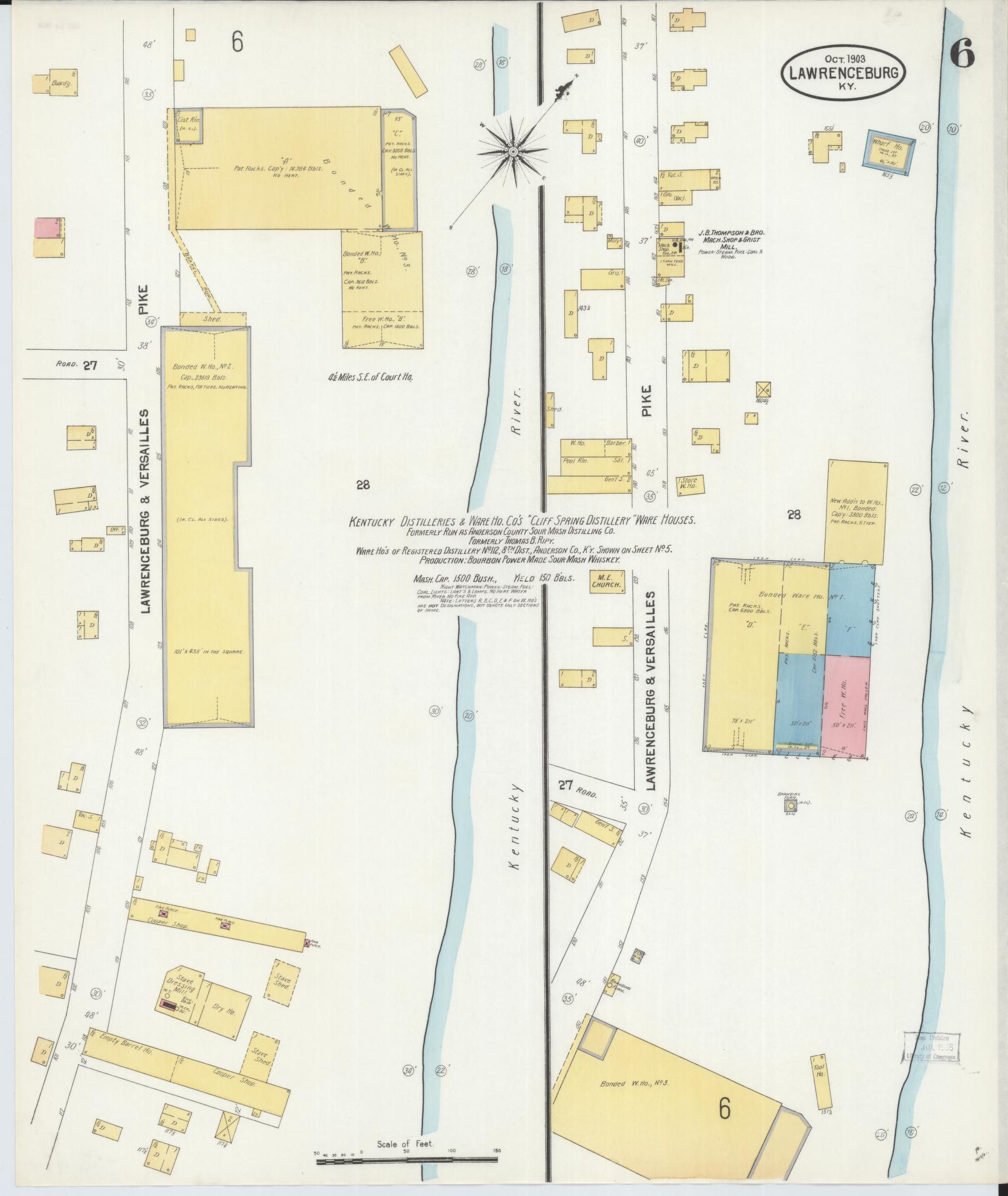 Sanborn Fire Insurance Map from Lawrenceburg, Anderson County, Kentucky (1903), Sheet #0006 - Complete Map Set gallery image, historic Sanborn map, vintage wall art, Kentucky Kentucky