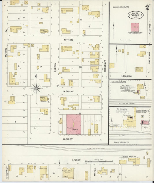 Sanborn Fire Insurance Map from Lewisville, Lafayette County, Arkansas (1908), Sheet #0002 - Historic Sanborn Fire Insurance Map Print, vintage old map wall art, antique decor, genealogy gift, Arkansas Arkansas map