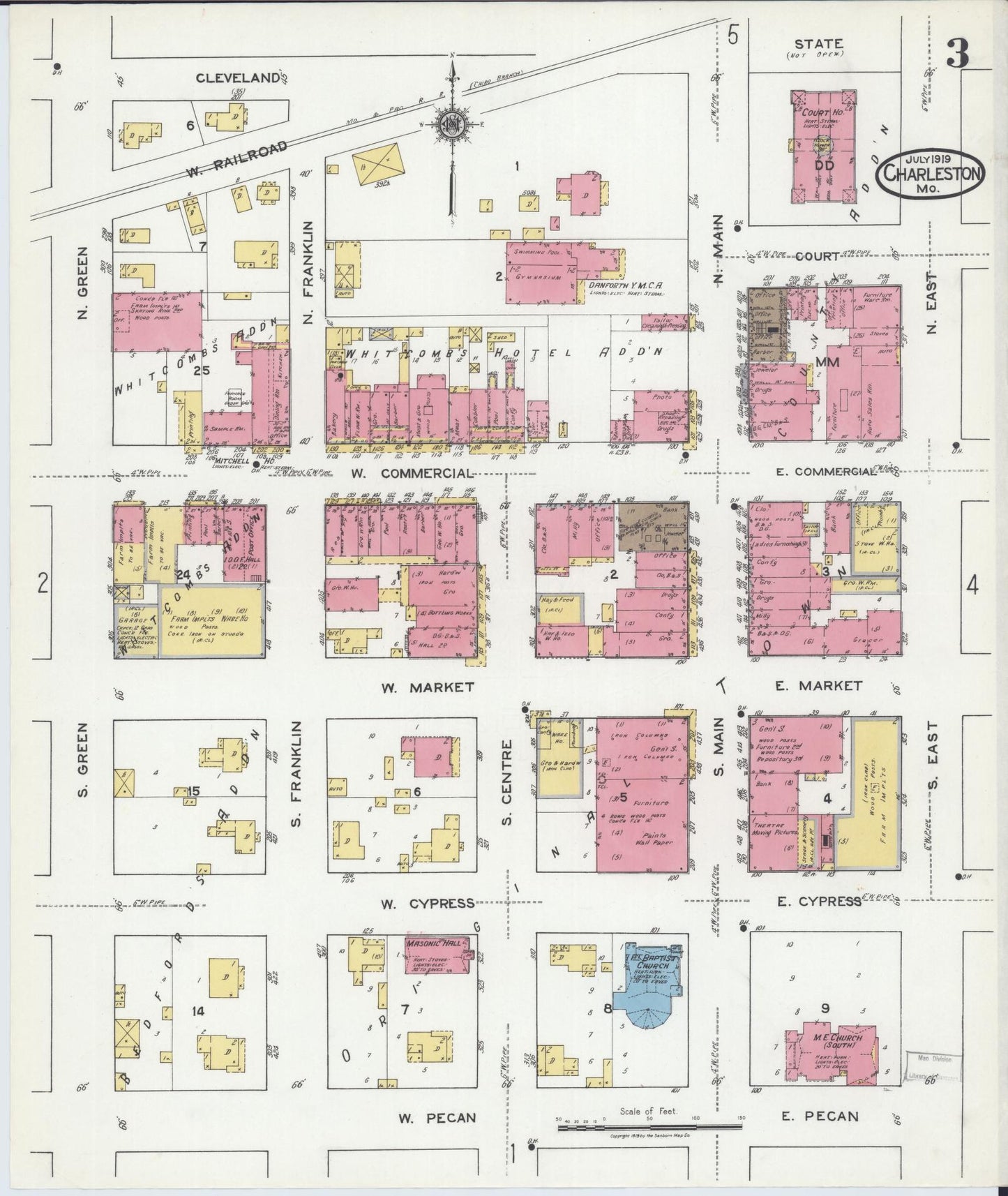 Sanborn Fire Insurance Map from Charleston, Mississippi County, Missouri (1919), Sheet #0003 - Complete Map Set gallery image, historic Sanborn map, vintage wall art, Missouri Missouri