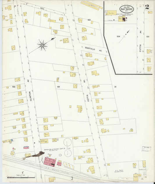 Sanborn Fire Insurance Map from Bay Shore, Suffolk County, New York (1909), Sheet #0002 - Historic Sanborn Fire Insurance Map Print, vintage old map wall art, antique decor, genealogy gift, New York New York map