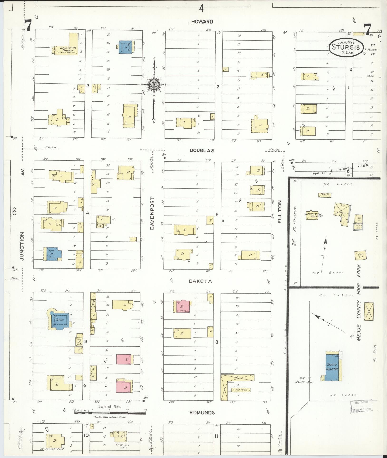 Sanborn Fire Insurance Map from Sturgis, Meade County, South Dakota (1923), Sheet #0007 - Complete Map Set gallery image, historic Sanborn map, vintage wall art, South Dakota South Dakota