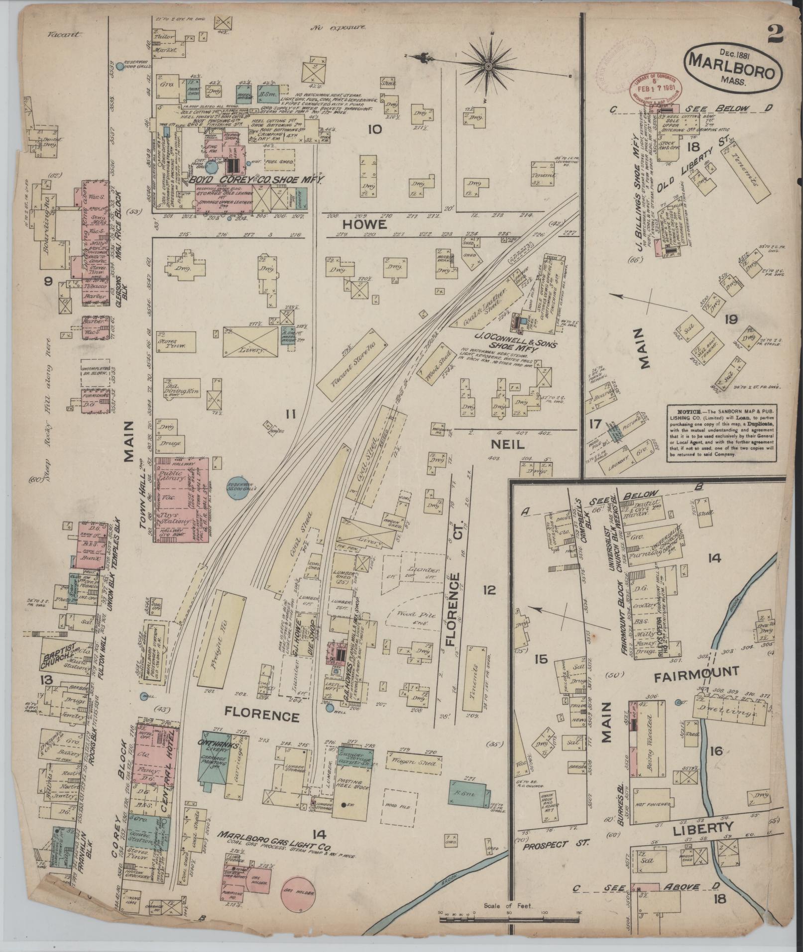 Sanborn Fire Insurance Map from Marlborough, Middlesex  County, Massachusetts (1881), Sheet #0002 - Historic Sanborn Fire Insurance Map Print, vintage old map wall art, antique decor, genealogy gift, Massachusetts Massachusetts map