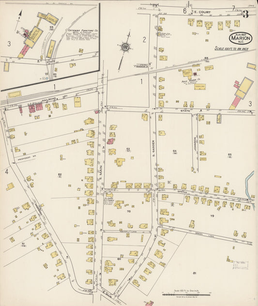 Sanborn Fire Insurance Map from Marion, Mcdowell County, North Carolina (1922), Sheet #0003 - Historic Sanborn Fire Insurance Map Print, vintage old map wall art, antique decor, genealogy gift, North Carolina North Carolina map