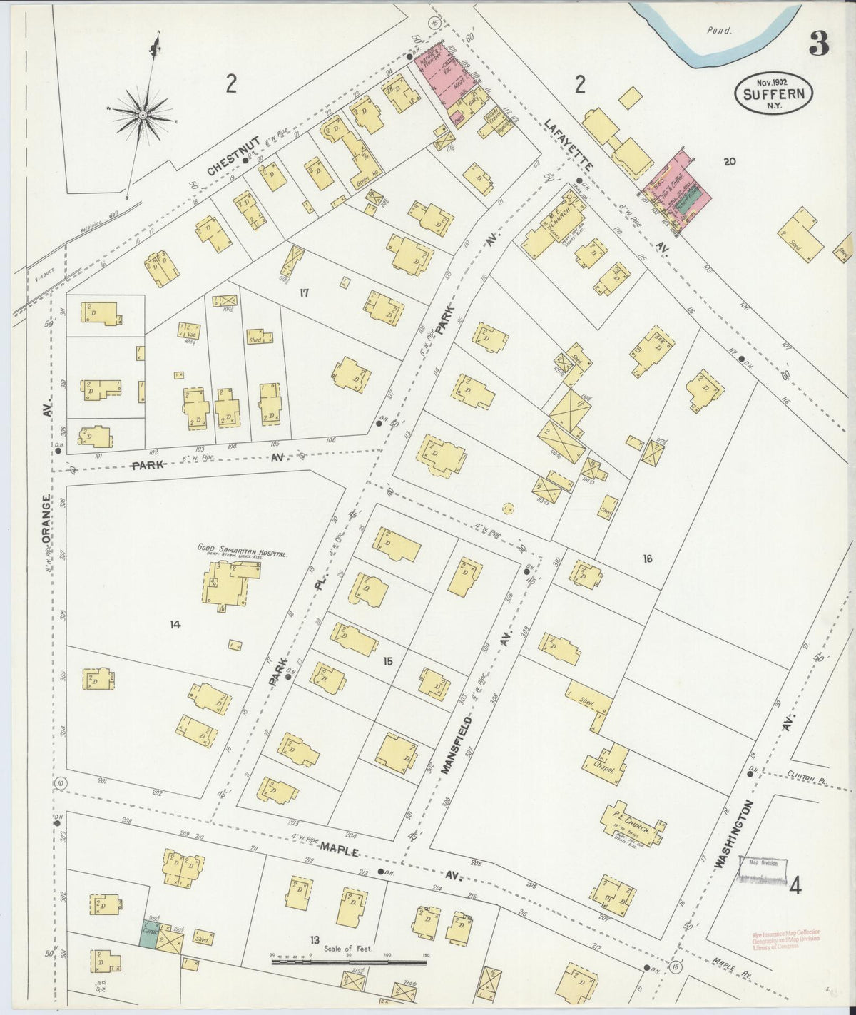 Sanborn Fire Insurance Map from Suffern, Rockland County, New York (1902), Sheet #0003 - Complete Map Set gallery image, historic Sanborn map, vintage wall art, New York New York