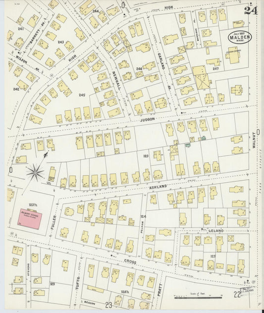 Sanborn Fire Insurance Map from Malden, Middlesex County, Massachusetts (1897), Sheet #0024 - Historic Sanborn Fire Insurance Map Print, vintage old map wall art, antique decor, genealogy gift, Massachusetts Massachusetts map