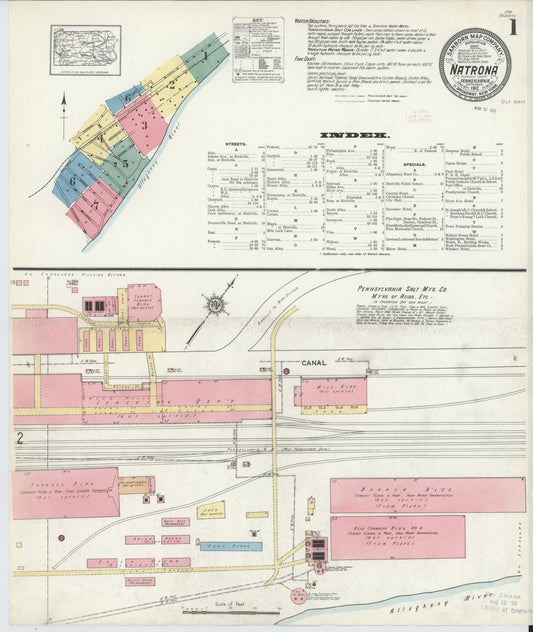 Sanborn Fire Insurance Map from Natrona, Allegheny County, Pennsylvania (1912), Sheet #0001 - Historic Sanborn Fire Insurance Map Print, vintage old map wall art, antique decor, genealogy gift, Pennsylvania Pennsylvania map
