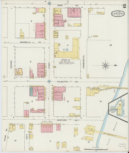 Sanborn Fire Insurance Map from Sanford, Seminole County, Florida (1895), Sheet #0002 - Complete Map Set gallery image, historic Sanborn map, vintage wall art, Florida Florida