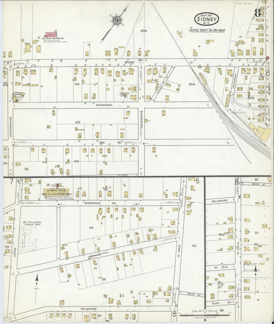 Sanborn Fire Insurance Map from Sidney, Delaware County, New York (1917), Sheet #0008 - Historic Sanborn Fire Insurance Map Print, vintage old map wall art, antique decor, genealogy gift, New York New York map