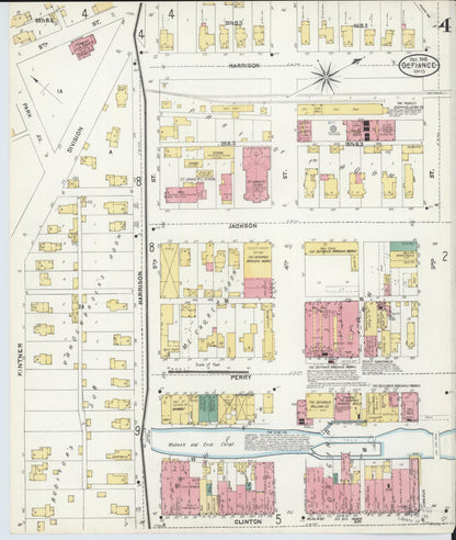 Sanborn Fire Insurance Map from Defiance, Defiance County, Ohio (1905), Sheet #0004 - Historic Sanborn Fire Insurance Map Print, vintage old map wall art, antique decor, genealogy gift, Ohio Ohio map