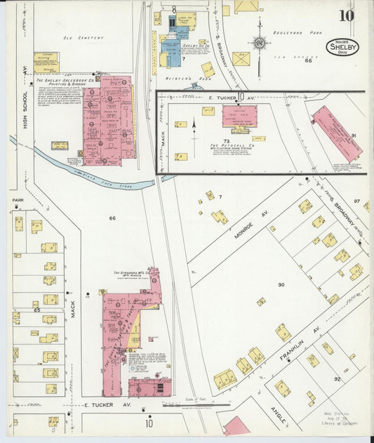 Sanborn Fire Insurance Map from Shelby, Richland County, Ohio (1919), Sheet #0010 - Historic Sanborn Fire Insurance Map Print, vintage old map wall art, antique decor, genealogy gift, Ohio Ohio map