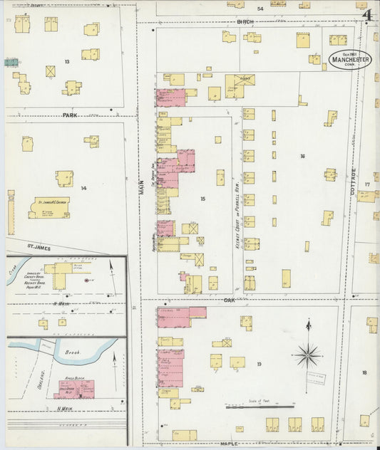 Sanborn Fire Insurance Map from Manchester, Hartford County, Connecticut (1901), Sheet #0004 - Historic Sanborn Fire Insurance Map Print, vintage old map wall art, antique decor, genealogy gift, Connecticut Connecticut map