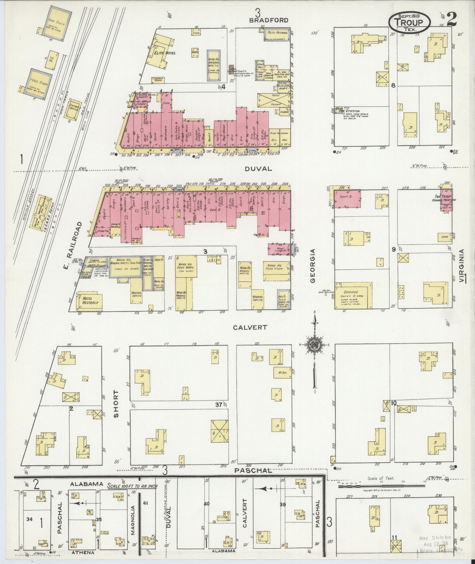 Sanborn Fire Insurance Map from Troup, Smith County, Texas (1919), Sheet #0002 - Complete Map Set gallery image, historic Sanborn map, vintage wall art, Texas Texas