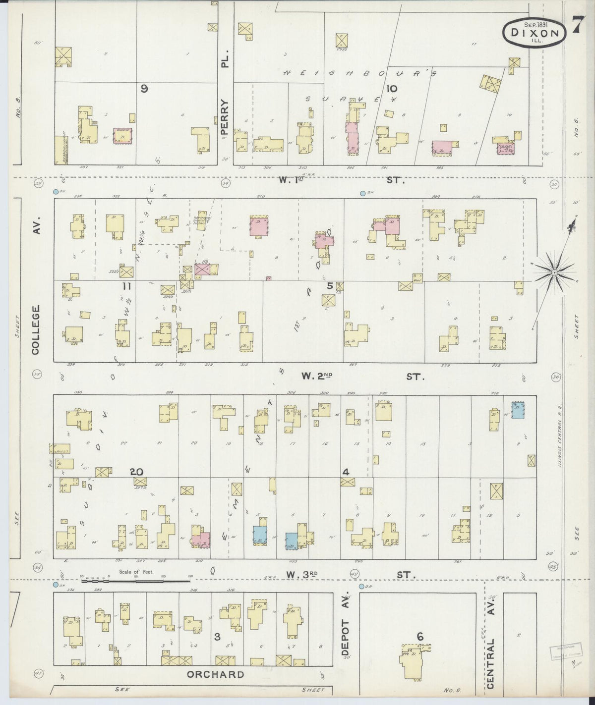 Sanborn Fire Insurance Map from Dixon, Lee County, Illinois (1891), Sheet #0007 - Complete Map Set gallery image, historic Sanborn map, vintage wall art, Illinois Illinois