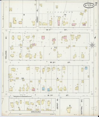 Sanborn Fire Insurance Map from Dixon, Lee County, Illinois (1891), Sheet #0007 - Complete Map Set gallery image, historic Sanborn map, vintage wall art, Illinois Illinois