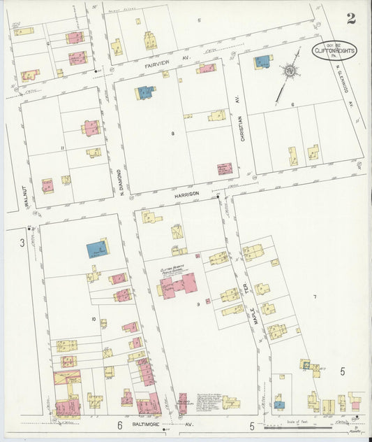Sanborn Fire Insurance Map from Clifton Heights, Delaware County, Pennsylvania (1912), Sheet #0002 - Historic Sanborn Fire Insurance Map Print, vintage old map wall art, antique decor, genealogy gift, Clifton Heights Delaware map