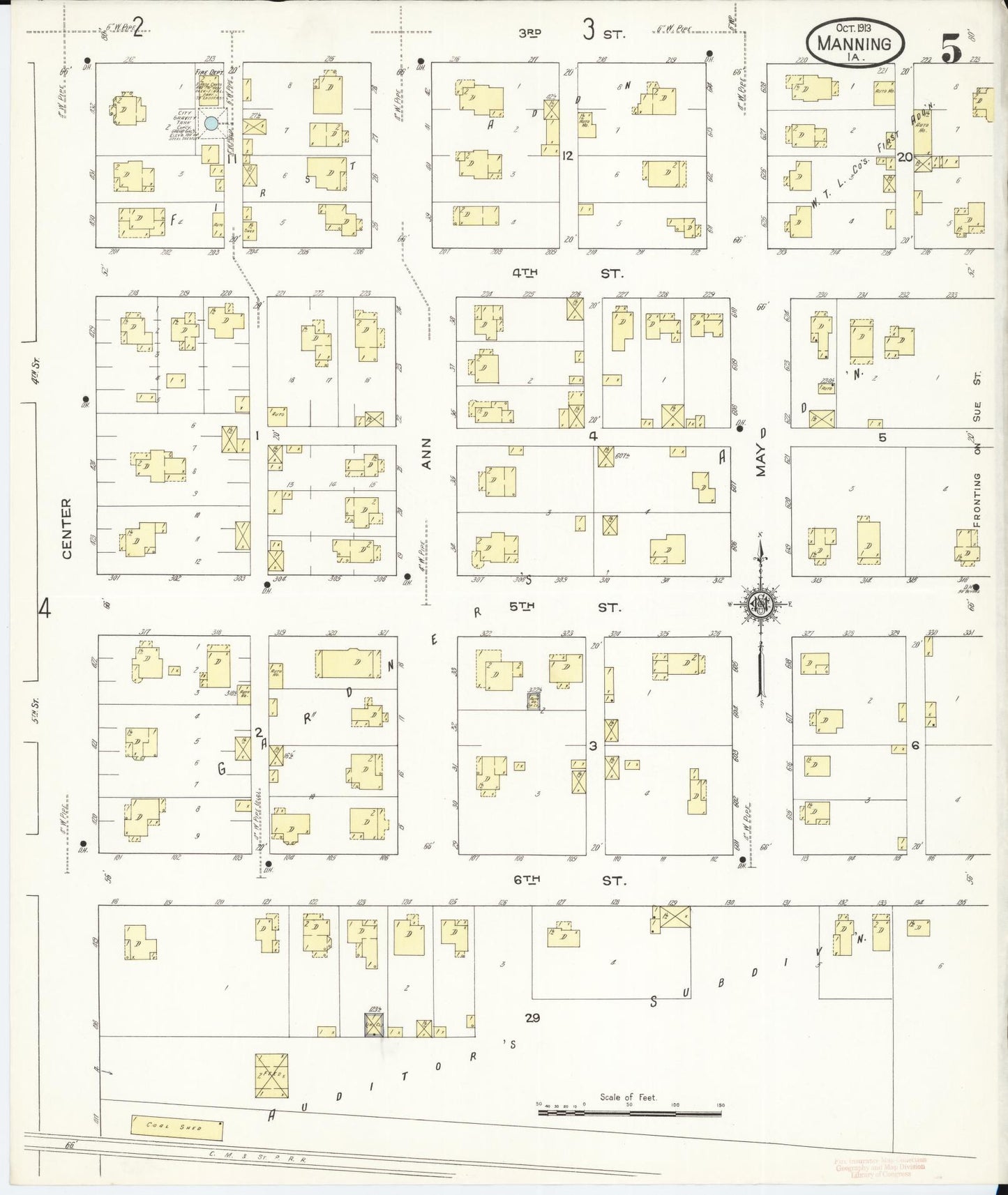 Sanborn Fire Insurance Map from Manning, Carroll County, Iowa (1913), Sheet #0005 - Historic Sanborn Fire Insurance Map Print
