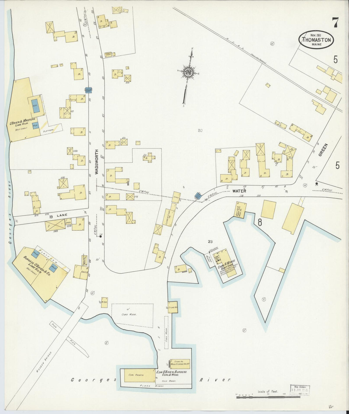 Sanborn Fire Insurance Map from Thomaston, Knox County, Maine (1911), Sheet #0007 - Complete Map Set gallery image, historic Sanborn map, vintage wall art, Maine Maine