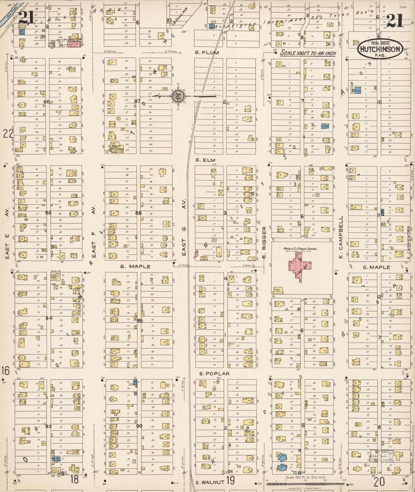 Sanborn Fire Insurance Map from Hutchinson, Reno County, Kansas (1922), Sheet #0022 - Complete Map Set gallery image, historic Sanborn map, vintage wall art, Kansas Kansas
