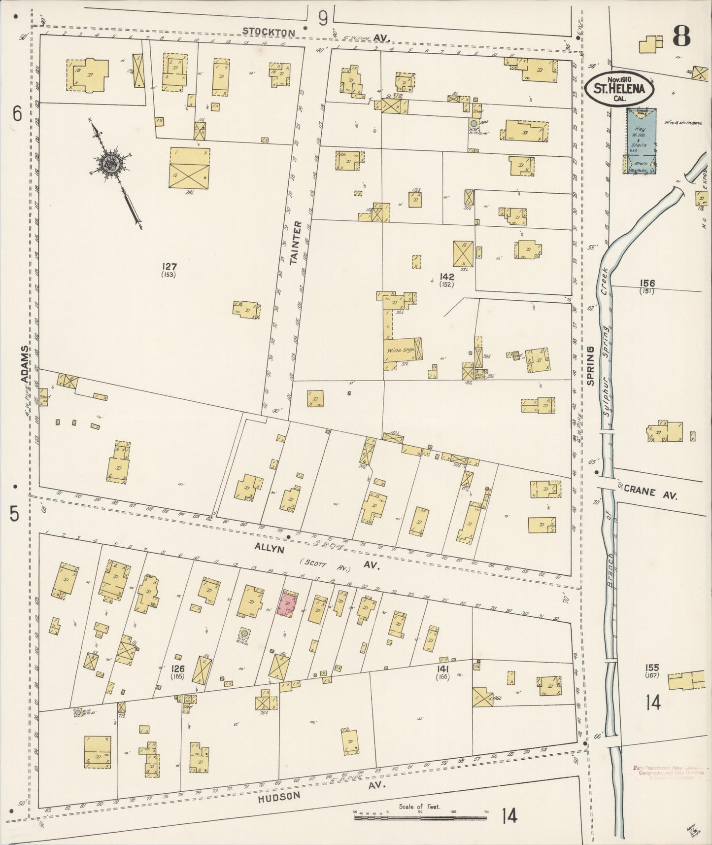 Sanborn Fire Insurance Map from Saint Helena, Napa County, California (1910), Sheet #0008 - Complete Map Set gallery image, historic Sanborn map, vintage wall art, California California