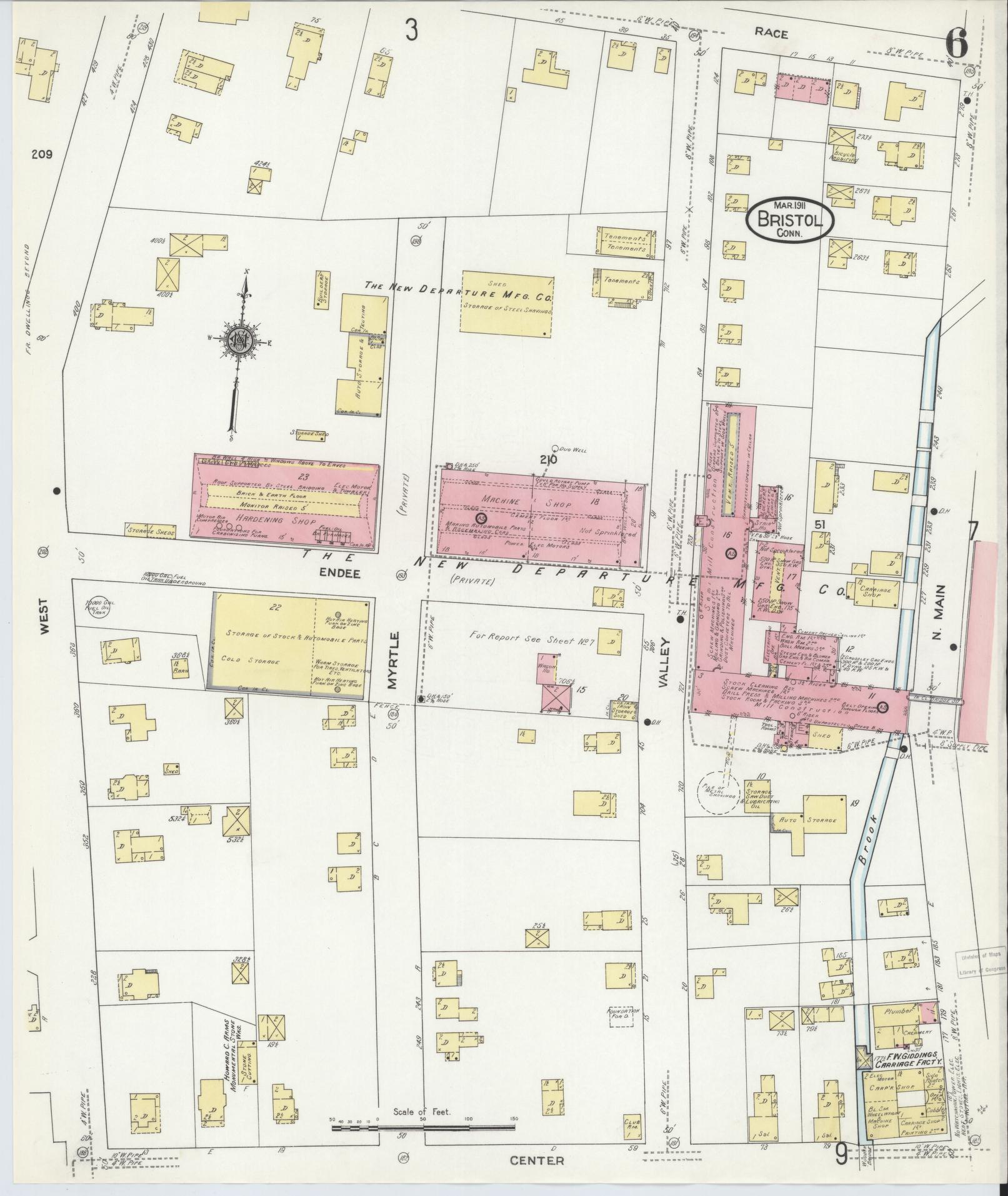 Sanborn Fire Insurance Map from Bristol, Hartford County, Connecticut (1911), Sheet #0006 - Complete Map Set gallery image, historic Sanborn map, vintage wall art, Connecticut Connecticut
