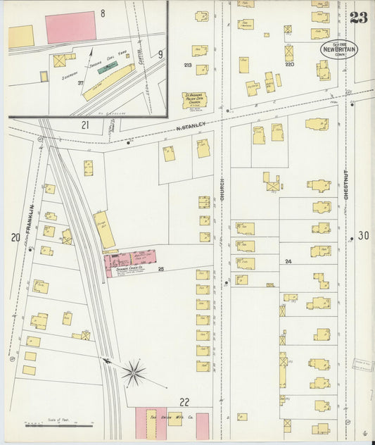 Sanborn Fire Insurance Map from New Britain, Hartford County, Connecticut (1901), Sheet #0023 - Historic Sanborn Fire Insurance Map Print, vintage old map wall art, antique decor, genealogy gift, Connecticut Connecticut map