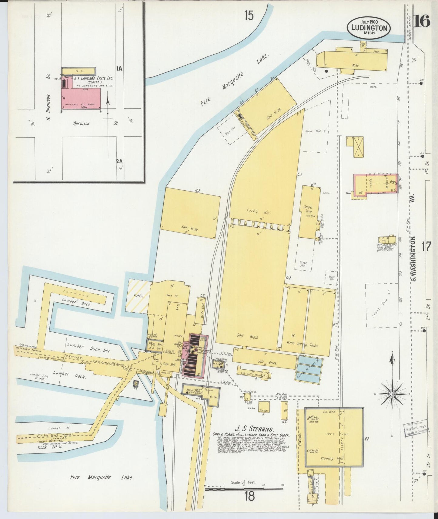Sanborn Fire Insurance Map from Ludington, Mason County, Michigan (1900), Sheet #0016 - Complete Map Set gallery image, historic Sanborn map, vintage wall art, Michigan Michigan