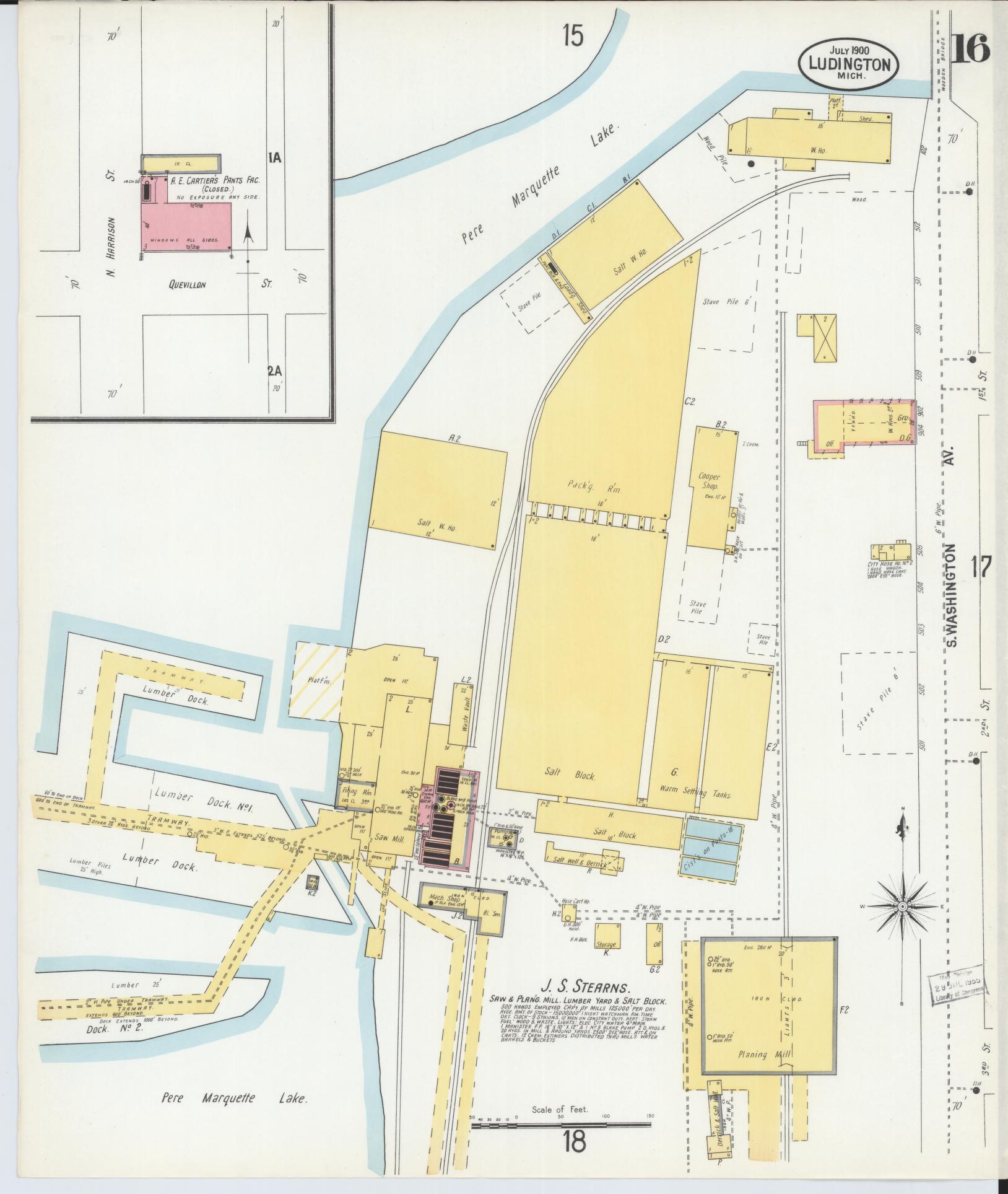 Sanborn Fire Insurance Map from Ludington, Mason County, Michigan (1900), Sheet #0016 - Complete Map Set gallery image, historic Sanborn map, vintage wall art, Michigan Michigan