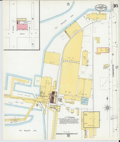 Sanborn Fire Insurance Map from Ludington, Mason County, Michigan (1900), Sheet #0016 - Complete Map Set gallery image, historic Sanborn map, vintage wall art, Michigan Michigan