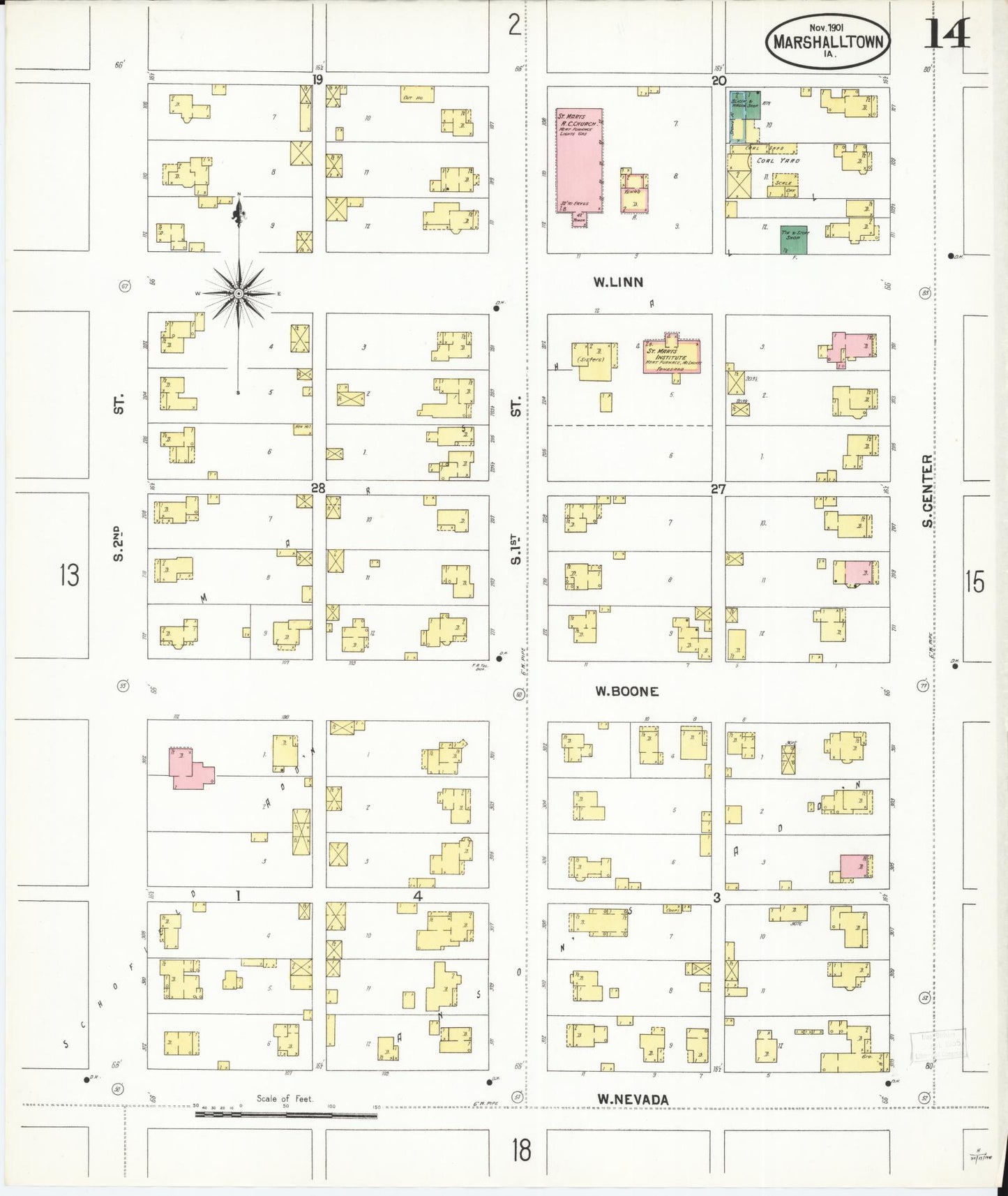 Sanborn Fire Insurance Map from Marshalltown, Marshall County, Iowa (1901), Sheet #0014 - Historic Sanborn Fire Insurance Map Print