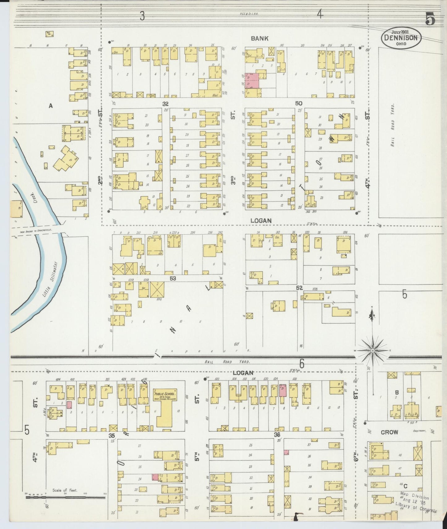 Sanborn Fire Insurance Map from Dennison, Tuscarawas County, Ohio (1901), Sheet #0005 - Historic Sanborn Fire Insurance Map Print, vintage old map wall art, antique decor, genealogy gift, Ohio Ohio map
