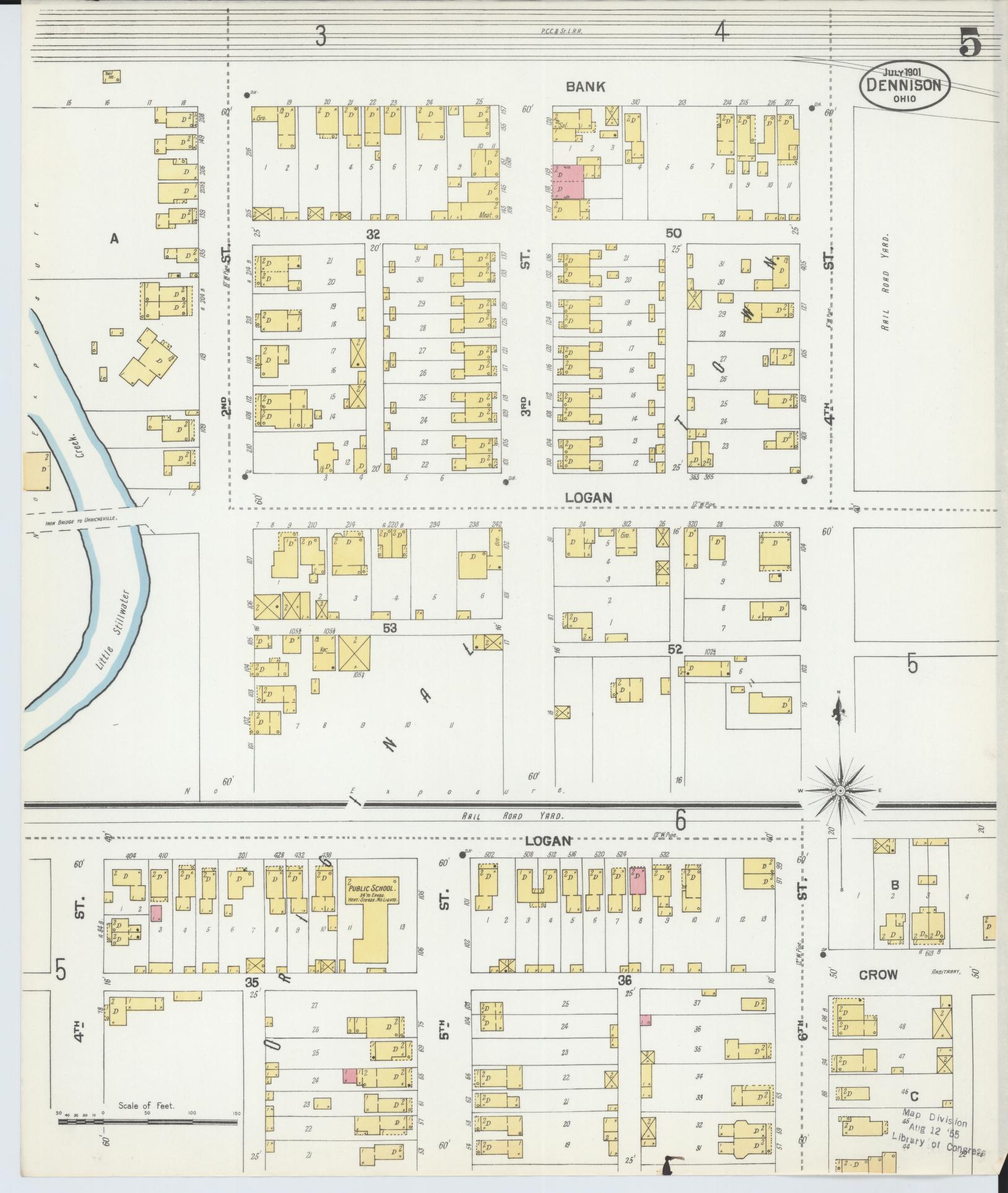 Sanborn Fire Insurance Map from Dennison, Tuscarawas County, Ohio (1901), Sheet #0005 - Historic Sanborn Fire Insurance Map Print, vintage old map wall art, antique decor, genealogy gift, Ohio Ohio map