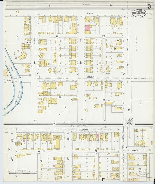 Sanborn Fire Insurance Map from Dennison, Tuscarawas County, Ohio (1901), Sheet #0005 - Historic Sanborn Fire Insurance Map Print, vintage old map wall art, antique decor, genealogy gift, Ohio Ohio map