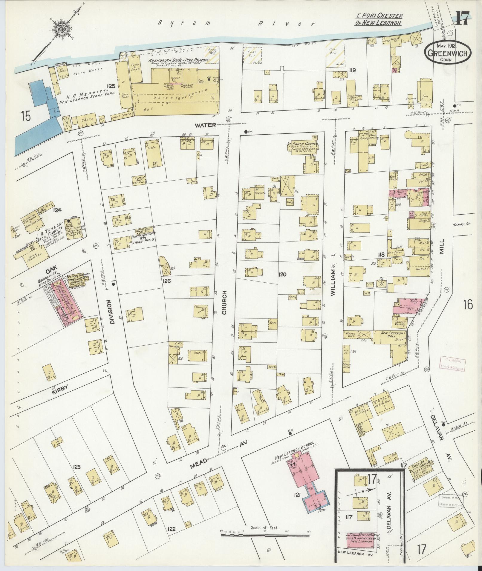 Sanborn Fire Insurance Map from Greenwich, Fairfield County, Connecticut (1912), Sheet #0017 - Complete Map Set gallery image, historic Sanborn map, vintage wall art, Connecticut Connecticut