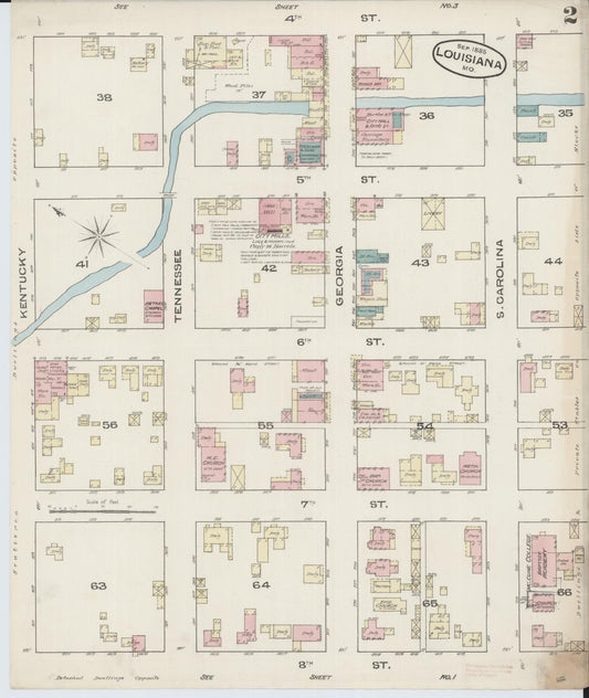 Sanborn Fire Insurance Map from Louisiana, Pike County, Missouri (1885), Sheet #0002 - Historic Sanborn Fire Insurance Map Print, vintage old map wall art, antique decor, genealogy gift, Missouri Missouri map