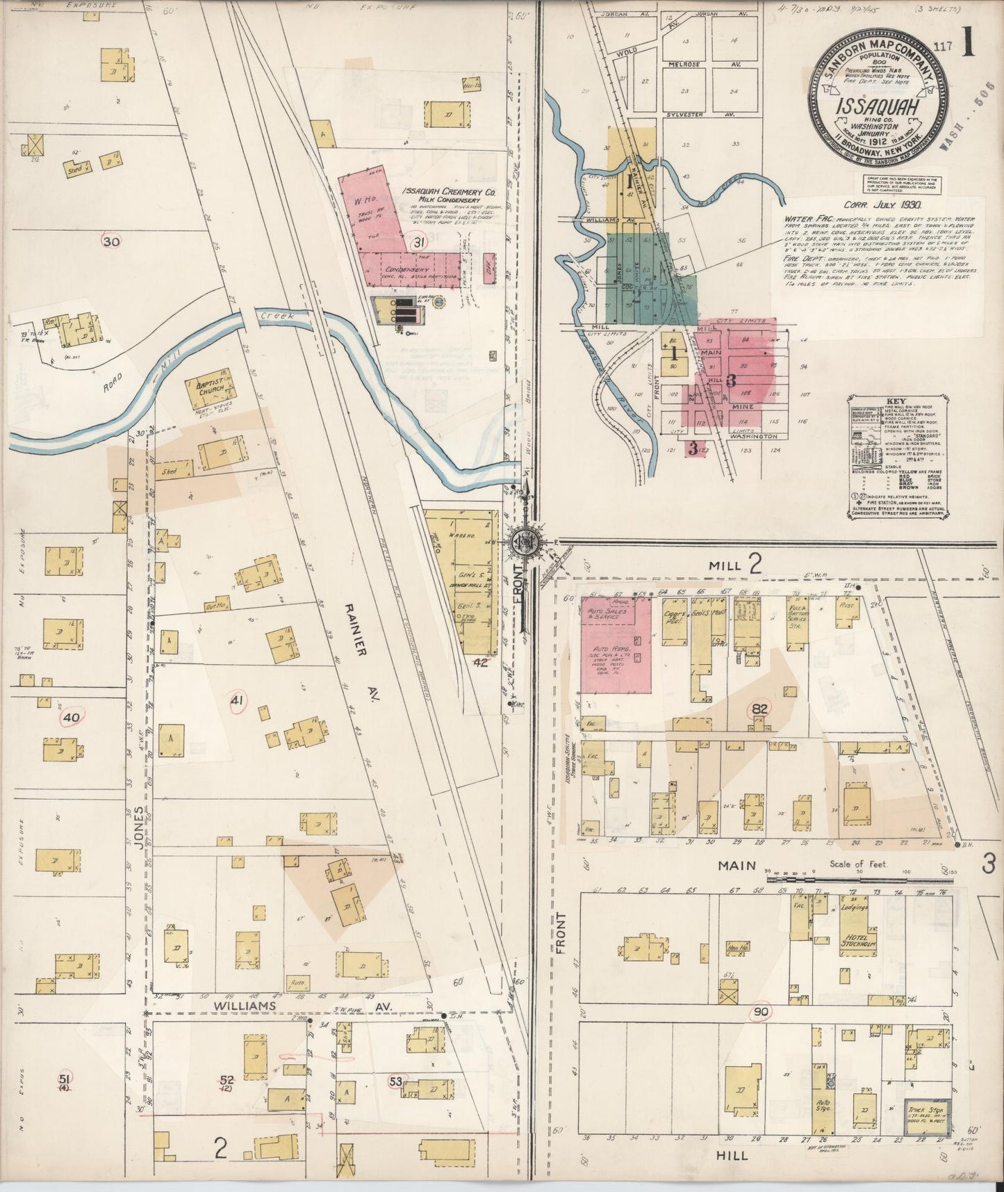 Sanborn Fire Insurance Map from Issaquah, King County, Washington (1930), Sheet #0001 - Historic Sanborn Fire Insurance Map Print, vintage old map wall art, antique decor, genealogy gift, Washington Washington map