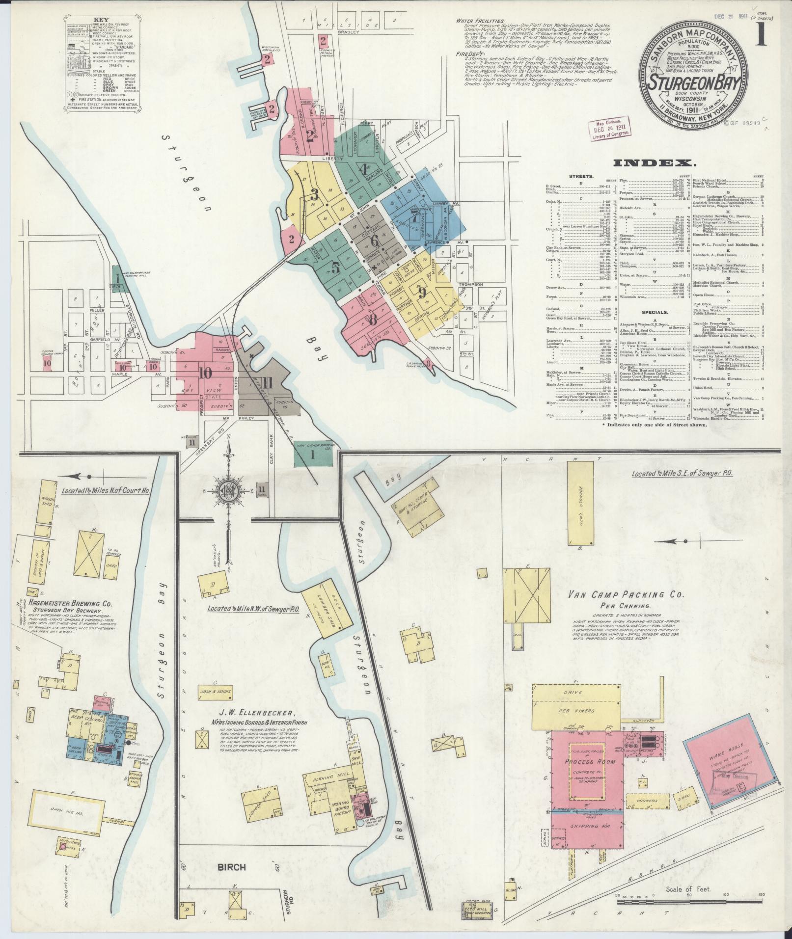 Sanborn Fire Insurance Map from Sturgeon Bay, Door County, Wisconsin (1911), Sheet #0001 - Historic Sanborn Fire Insurance Map Print, vintage old map wall art, antique decor, genealogy gift, Wisconsin Wisconsin map