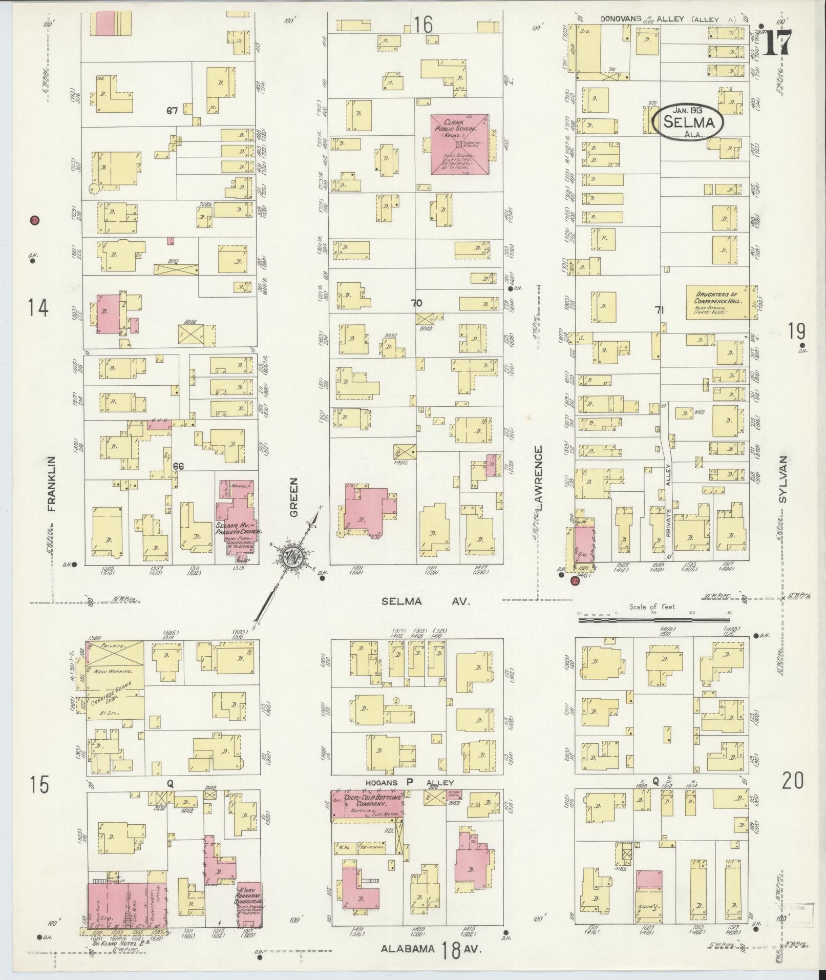 Sanborn Fire Insurance Map from Selma, Dallas County, Alabama (1913), Sheet #0017 - Historic Sanborn Fire Insurance Map Print, vintage old map wall art, antique decor, genealogy gift, Alabama Alabama map