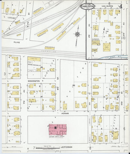 Sanborn Fire Insurance Map from Charleston, Coles County, Illinois (1919), Sheet #0004 - Historic Sanborn Fire Insurance Map Print, vintage old map wall art, antique decor, genealogy gift, Illinois Illinois map