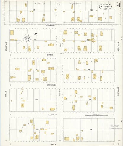 Sanborn Fire Insurance Map from Saint Johns, Multnomah County, Oregon (1905), Sheet #0004 - Complete Map Set gallery image, historic Sanborn map, vintage wall art, Oregon Oregon