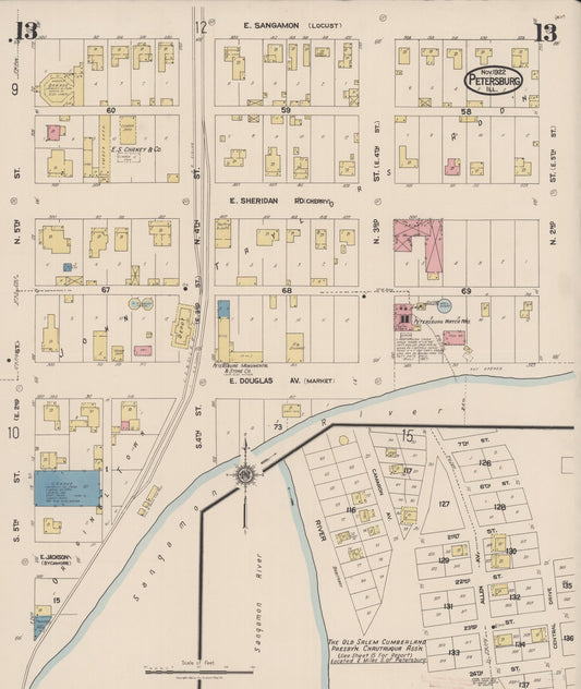 Sanborn Fire Insurance Map from Petersburg, Menard County, Illinois (1922), Sheet #0013 - Historic Sanborn Fire Insurance Map Print, vintage old map wall art, antique decor, genealogy gift, Illinois Illinois map