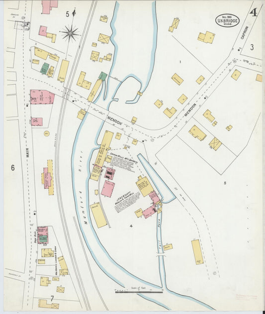 Sanborn Fire Insurance Map from Uxbridge, Worcester County, Massachusetts (1903), Sheet #0004 - Historic Sanborn Fire Insurance Map Print, vintage old map wall art, antique decor, genealogy gift, Massachusetts Massachusetts map