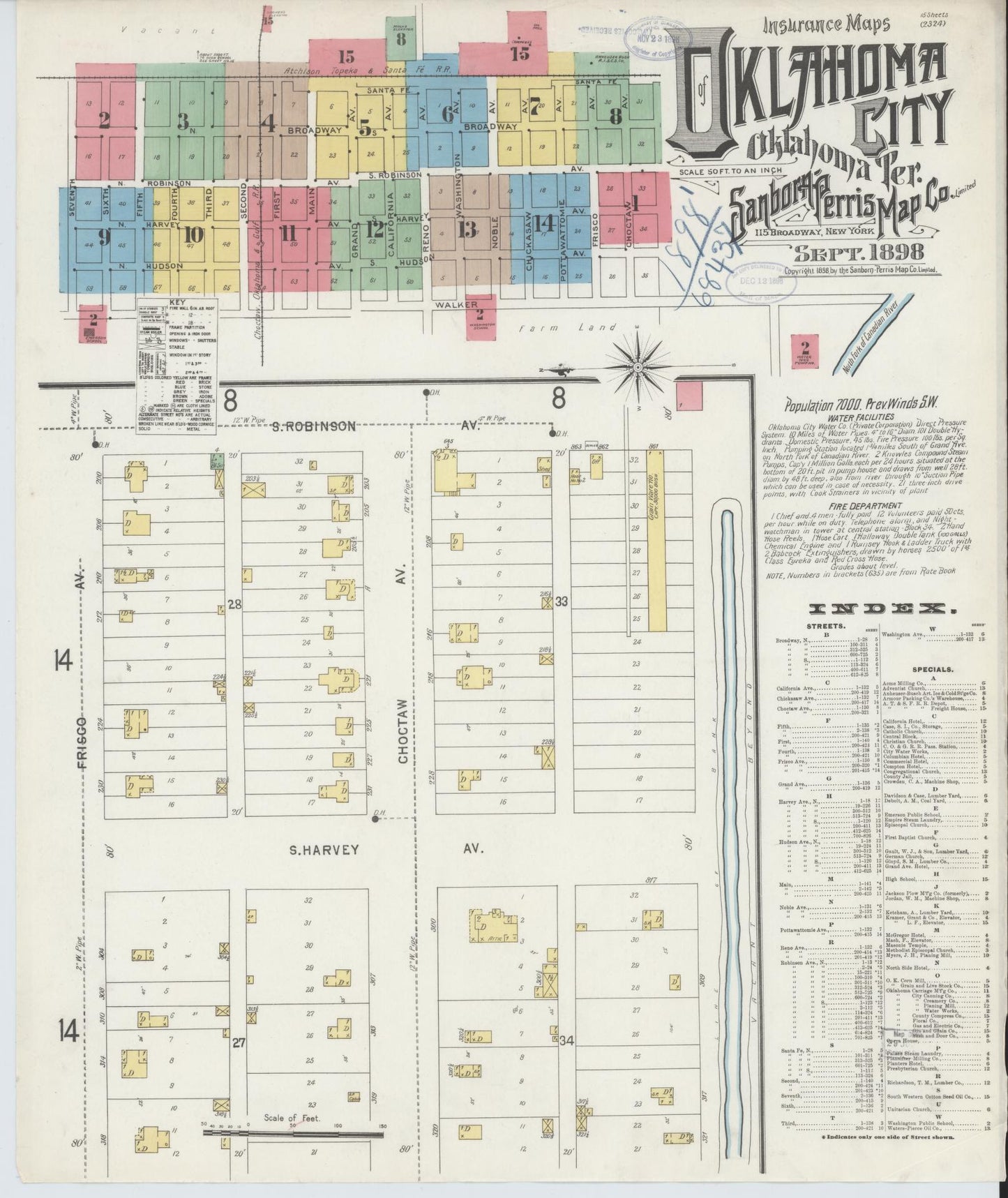 Sanborn Fire Insurance Map from Oklahoma City, Oklahoma County, Oklahoma (1898), Sheet #0001 - Complete Map Set gallery image, historic Sanborn map, vintage wall art, Oklahoma City Oklahoma