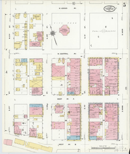Sanborn Fire Insurance Map from Temple, Bell County, Texas (1910), Sheet #0005 - Historic Sanborn Fire Insurance Map Print, vintage old map wall art, antique decor, genealogy gift, Texas Texas map