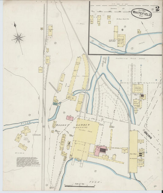 Sanborn Fire Insurance Map from Whitefield, Coos County, New Hampshire (1889), Sheet #0002 - Historic Sanborn Fire Insurance Map Print, vintage old map wall art, antique decor, genealogy gift, New Hampshire New Hampshire map