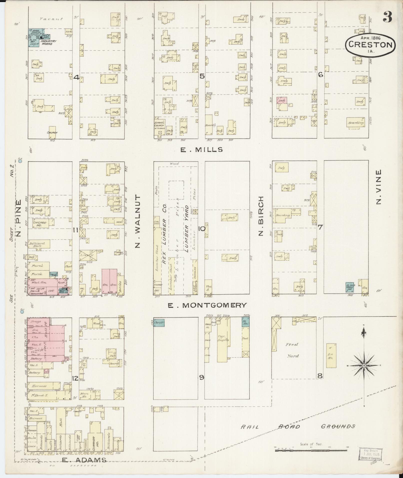 Sanborn Fire Insurance Map from Creston, Union County, Iowa (1886), Sheet #0003 - Historic Sanborn Fire Insurance Map Print, vintage old map wall art