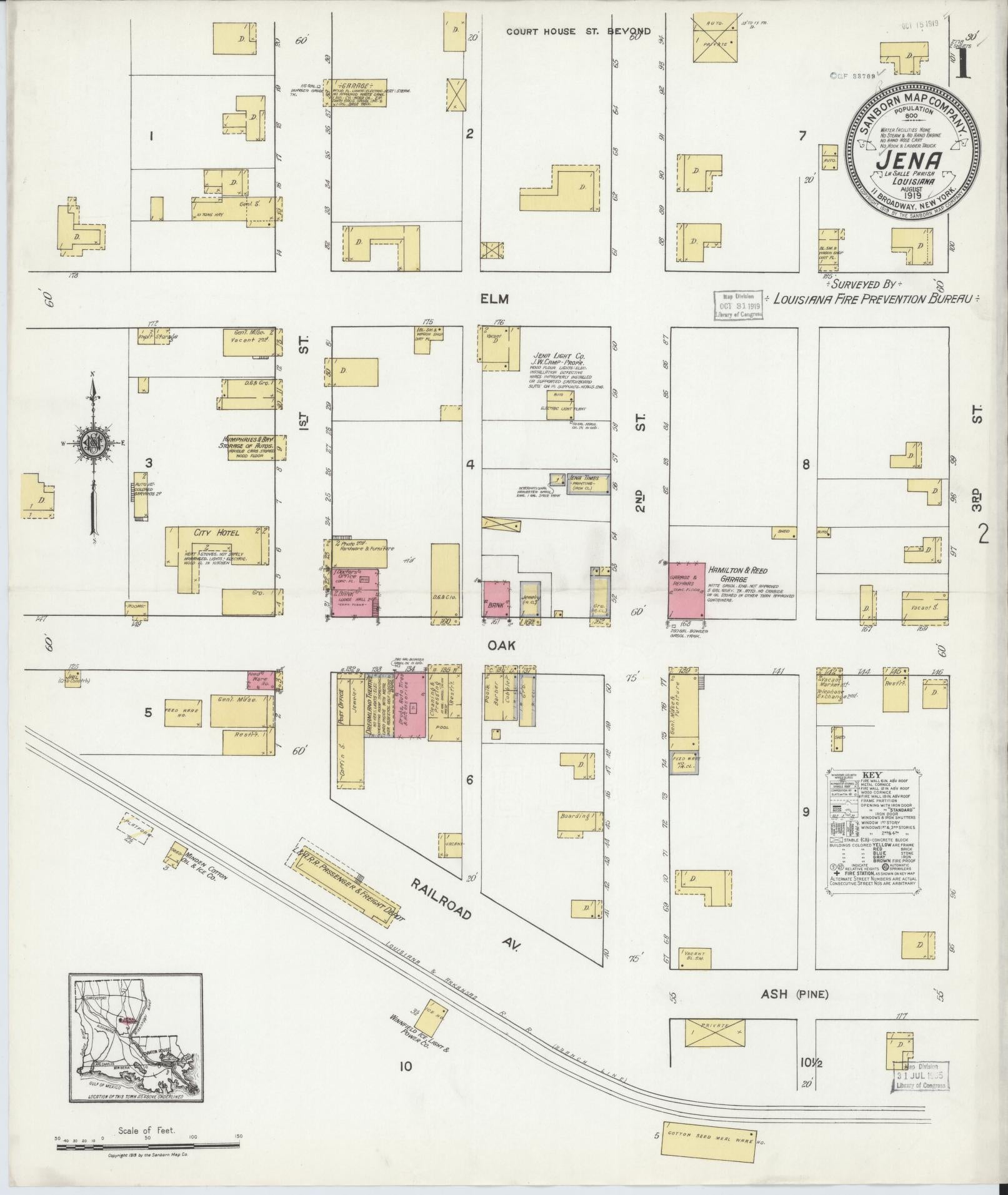 Sanborn Fire Insurance Map from Jena, La Salle Parish, Louisiana (1919), Sheet #0001 - Complete Map Set gallery image, historic Sanborn map, vintage wall art, Louisiana Louisiana