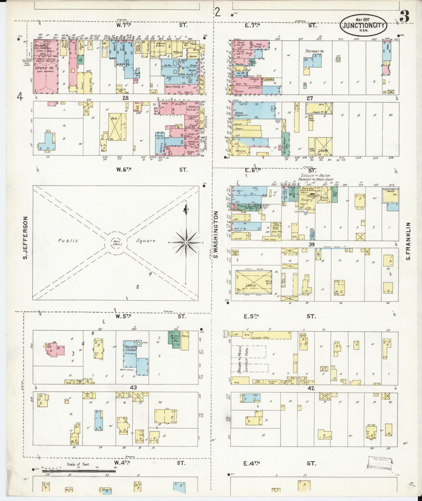 Sanborn Fire Insurance Map from Junction City, Geary County, Kansas (1897), Sheet #0003 - Complete Map Set gallery image, historic Sanborn map, vintage wall art, Kansas Kansas