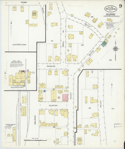 Sanborn Fire Insurance Map from Belvidere, Warren County, New Jersey (1909), Sheet #0009 - Historic Sanborn Fire Insurance Map Print, vintage old map wall art, antique decor, genealogy gift, New Jersey New Jersey map