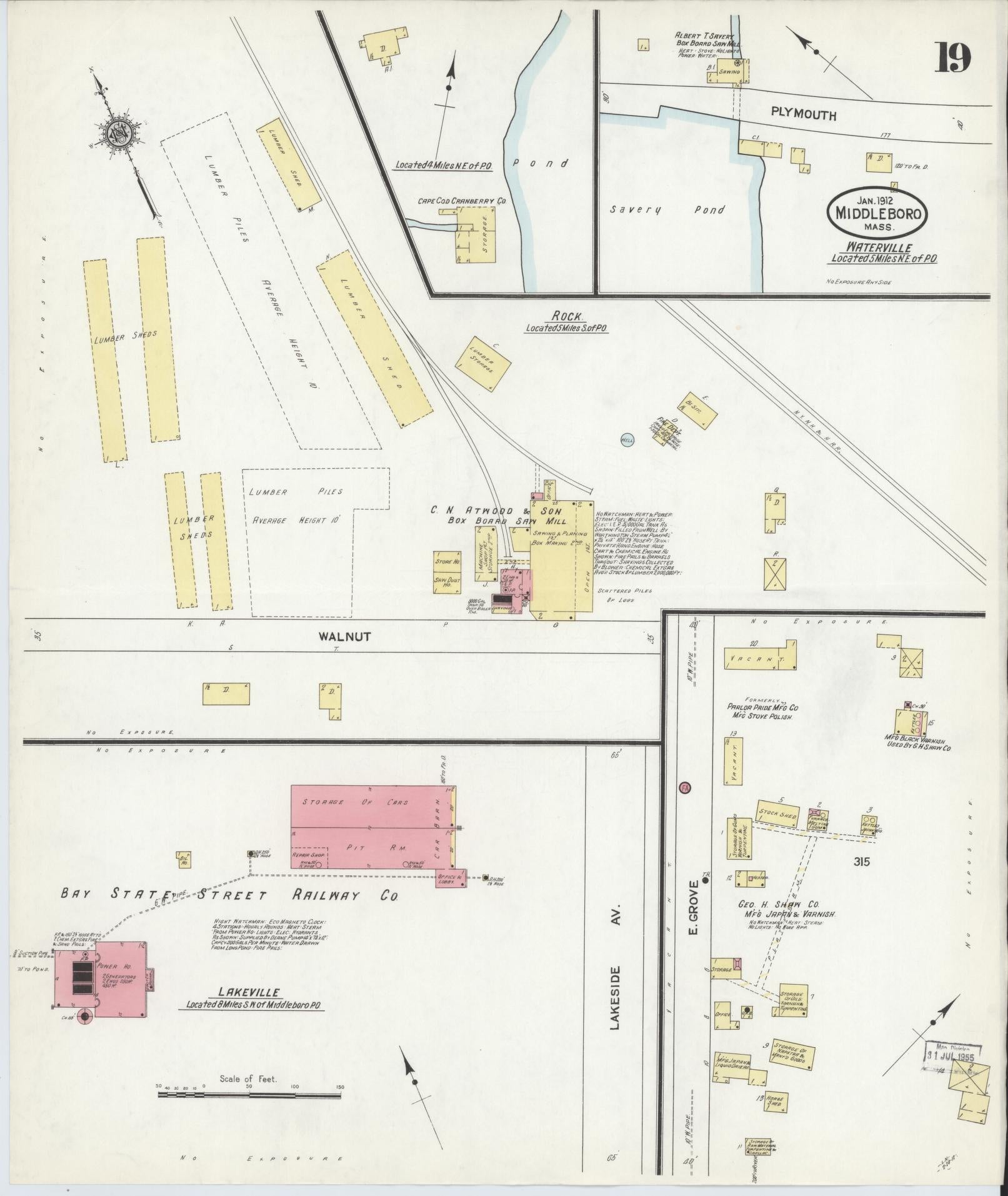 Sanborn Fire Insurance Map from Middleboro, Plymouth County, Massachusetts (1912), Sheet #0019 - Complete Map Set gallery image, historic Sanborn map, vintage wall art, Massachusetts Massachusetts